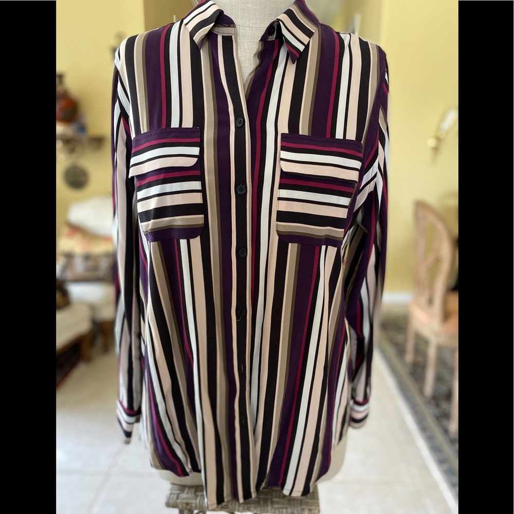 Chico’s Stylish Long Soft Blouse Colorful Stripes